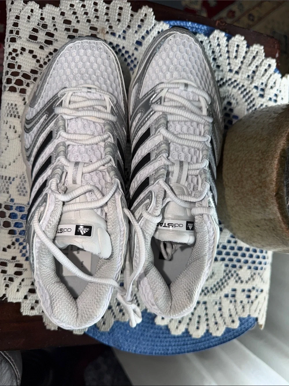 Adidas Kid’s Silver and White Running Sneakers— Unisex